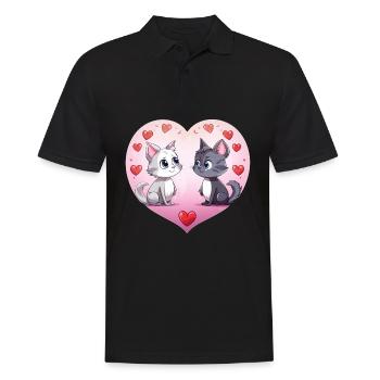 Deux chats d’amour mignons, deux chats mignons dans le chat de cœur - Polo Homme - noir - Devant - Kai (181cm)