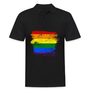 LGBT Regenbogenfahne - Männer Poloshirt - Schwarz - Vorne - Kai (181cm)