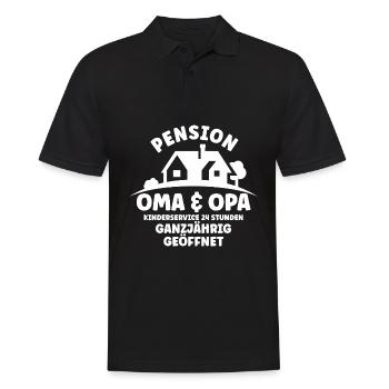 Oma & Opa Kindergartenservice 24 Stunden Ganzjähri - Männer Poloshirt - Schwarz - Vorne - Kai (181cm)