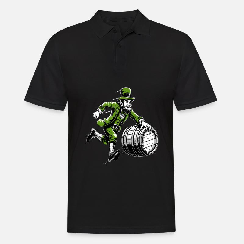 Fassschiebender Leprechaun (Irischer Kobold) - Männer Poloshirt - Schwarz