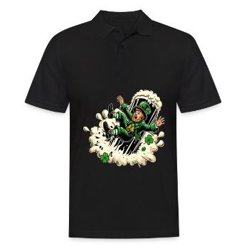 Fallender Leprechaun (Irischer Kobold) - Männer Poloshirt - Schwarz - Vorne - Kai (181cm)