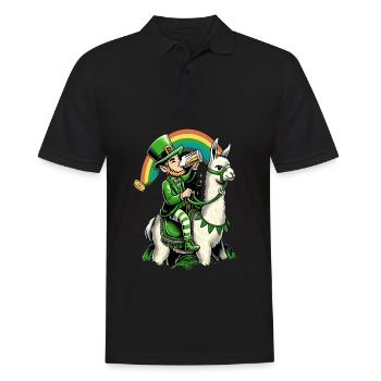 Lama chevauchant un lutin (lutin irlandais) - Polo Homme - noir - Devant - Kai (181cm)