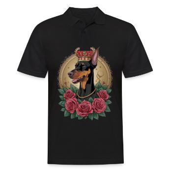 Doberman Pinscher with crown and great roses - Men's Polo Shirt - black - Front - Kai (181cm)