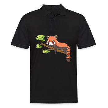 Ein roter Panda schläft auf einem Ast. - Männer Poloshirt - Schwarz - Vorne - Kai (181cm)
