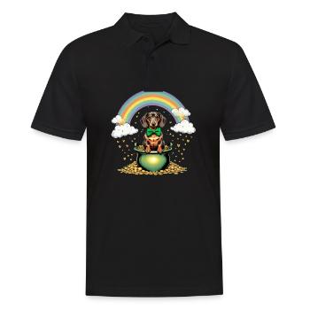 Rainbow Dachshund I Pot of Gold St. Patrick's Day - Männer Poloshirt - Schwarz - Vorne - Kai (181cm)