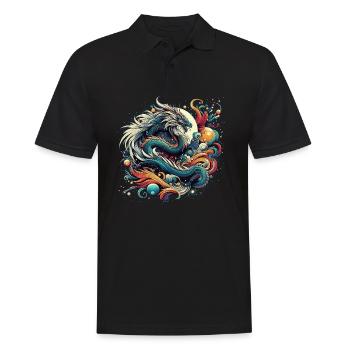 Mystischer Drache in bunten abstrakten Wirbeln - Männer Poloshirt - Schwarz - Vorne - Kai (181cm)