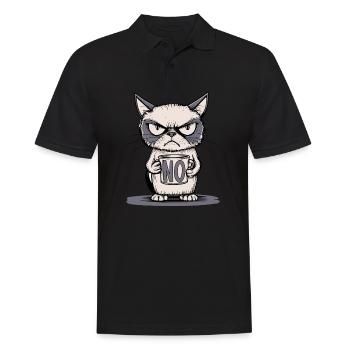 Chat agacé sans tasse - Morning Grouch - Polo Homme - noir - Devant - Kai (181cm)