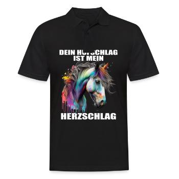 Pferde Herzschlag Reiten Hufe Hufeisen Herz Pony - Männer Poloshirt - Schwarz - Vorne - Kai (181cm)