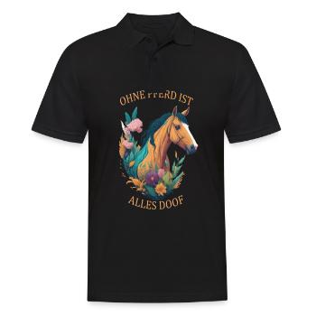 Pferde Sprüche Ohne Pferd ist alles doof - Männer Poloshirt - Schwarz - Vorne - Kai (181cm)