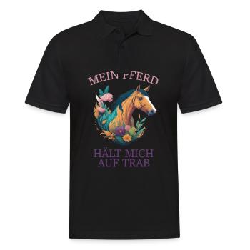 Mein Pferd hält mich auf Trab - Männer Poloshirt - Schwarz - Vorne - Kai (181cm)