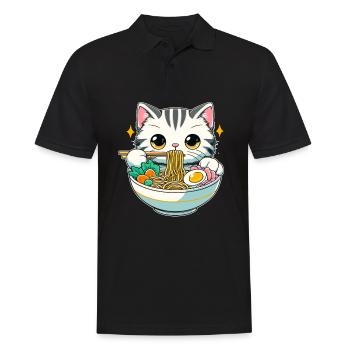 Anime Katze Ramen Niedlich Japan Japanisch Manga - Männer Poloshirt - Schwarz - Vorne - Kai (181cm)