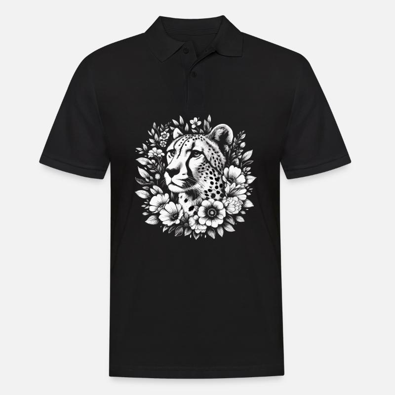 Cheetah Gepard Blumen - Männer Poloshirt - Schwarz