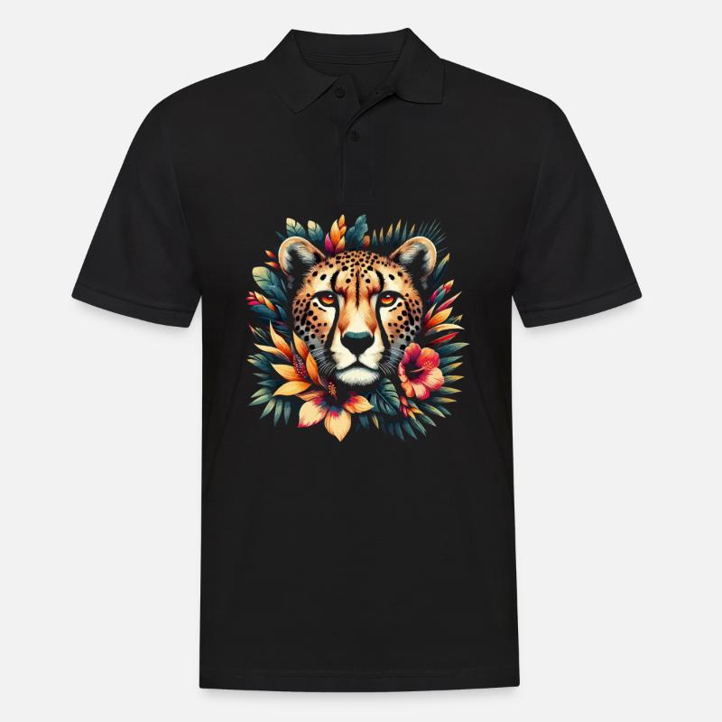 Cheetah Gepard Blumen - Männer Poloshirt - Schwarz