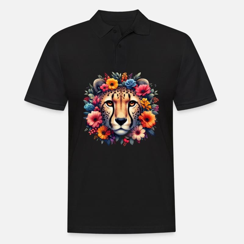 Guépard Fleurs de guépard - Polo Homme - noir
