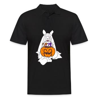 Husky Ghost Pumpkin Lantern Halloween - Men's Polo Shirt - black - Front - Kai (181cm)