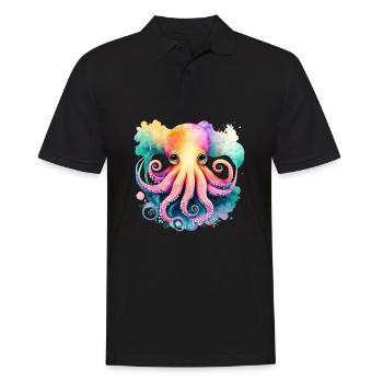 Underwater World Baby Octopus Fish in Watercolor - Männer Poloshirt - Schwarz - Vorne - Kai (181cm)