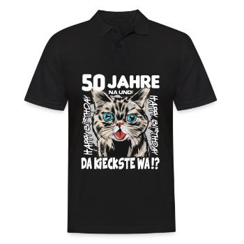 50 Jahre Geburtstag Katze Mietze Süss - Männer Poloshirt - Schwarz - Vorne - Kai (181cm)