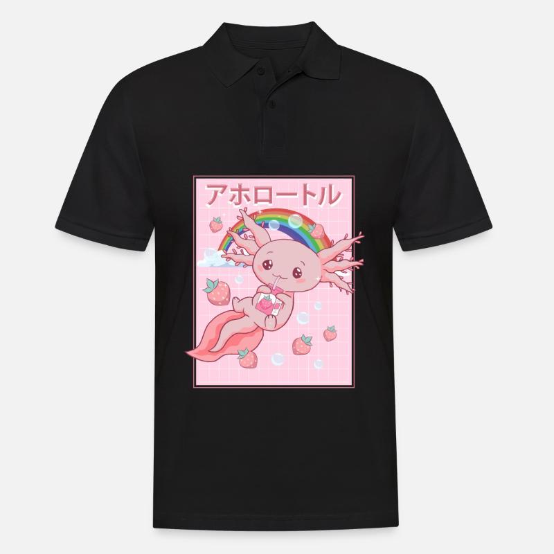 Kawaii Axolotl Erdbeermilch - Männer Poloshirt - Schwarz