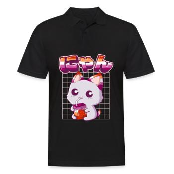 Lesbian Pride Gay Kawaii Cat Fraise - Polo Homme - noir - Devant - Kai (181cm)