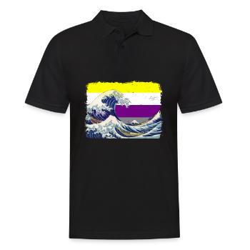 Drapeau de la fierté non binaire Grande vague au large de Kanagawa - Polo Homme - noir - Devant - Kai (181cm)