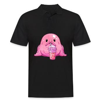 Kawaii Blobfish rose Boba Bubble Milk Tea - Polo Homme - noir - Devant - Kai (181cm)