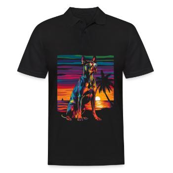Doberman Dog Sunglasses Beach Sunset - Men's Polo Shirt - black - Front - Kai (181cm)