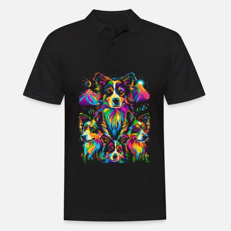 Border Collie Cane Montagna Foresta Pop Art - Polo da uomo - nero