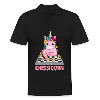 Lustiger Schachspieler Einhorn Schacheinhorn - Männer Poloshirt - Schwarz - Vorne - Kai (181cm)