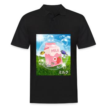 Frutiger Aero Aesthetic Tech Kawaii-Erdbeer-Milchf - Männer Poloshirt - Schwarz - Vorne - Kai (181cm)