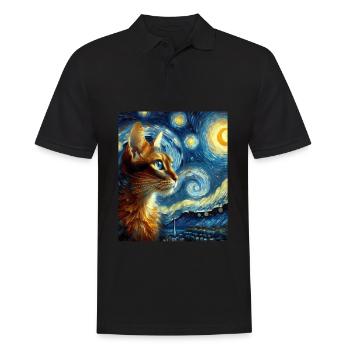 Abessinier Orange Katze Sternennacht Gemälde - Männer Poloshirt - Schwarz - Vorne - Kai (181cm)