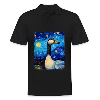 Gans Gänse Ente Sternennacht Gemälde - Männer Poloshirt - Schwarz - Vorne - Kai (181cm)
