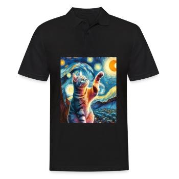 Chat américain à poil court Peinture de nuit étoilée - Polo Homme - noir - Devant - Kai (181cm)