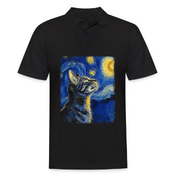American Shorthair Cat Starry Night Painting - Men's Polo Shirt - black - Front - Kai (181cm)