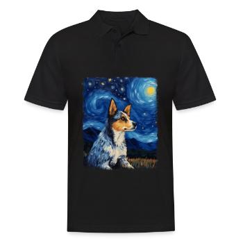 Australian Cattle Dog Dog Starry Night Painting - Men's Polo Shirt - black - Front - Kai (181cm)