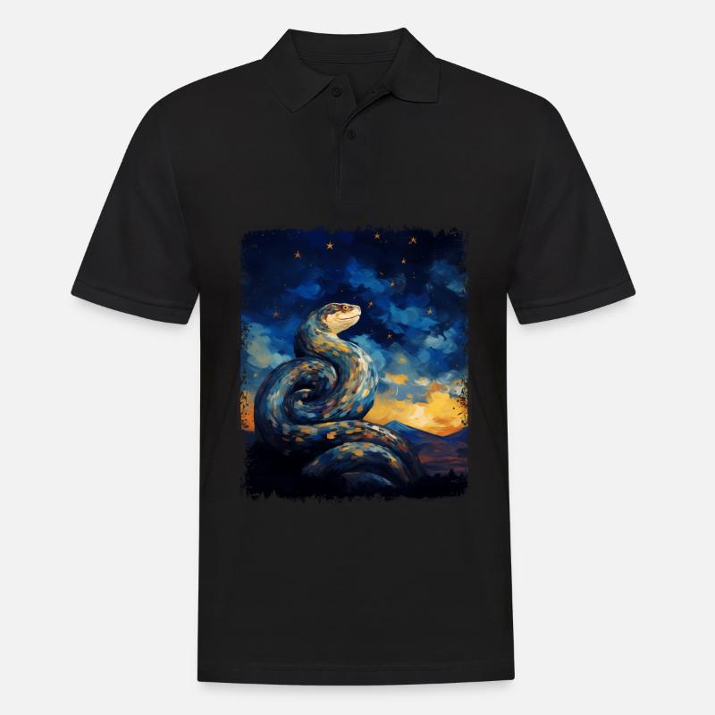 Kugelpython Schlange Sternennacht Gemälde - Männer Poloshirt - Schwarz