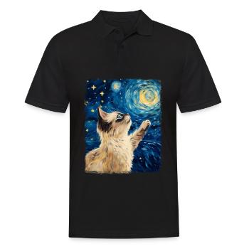 Chat de Birmanie Peinture Nuit étoilée - Polo Homme - noir - Devant - Kai (181cm)