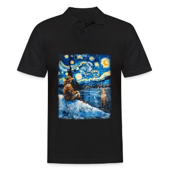 Eisfischen Eisfischer Fischer Sternennacht Gemälde - Männer Poloshirt - Schwarz - Vorne - Kai (181cm)