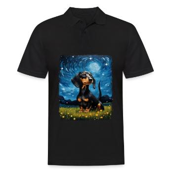 Dachshund Dog Starry Night Painting - Men's Polo Shirt - black - Front - Kai (181cm)