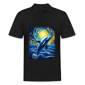 Delphin Meer Tier Sternennacht Gemälde - Männer Poloshirt - Schwarz - Vorne - Kai (181cm)