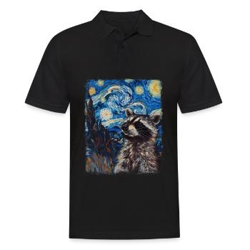 raton laveur, opossum, rue, chat, nuit étoilée, peinture - Polo Homme - noir - Devant - Kai (181cm)