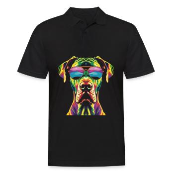 Deutsche Dogge Hund Sonnenbrille Popart - Männer Poloshirt - Schwarz - Vorne - Kai (181cm)