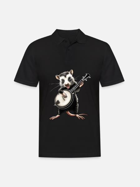 Opossum Possum Street Cat Bluegrass Banjo Spieler - Männer Poloshirt - Schwarz