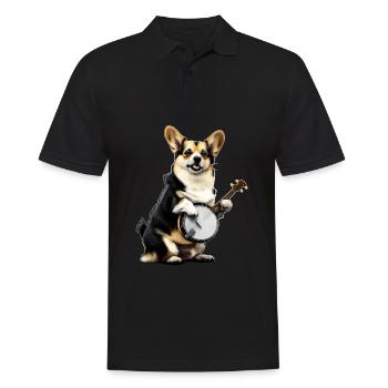 Pembroke Corgi Chien Joueur de Banjo Bluegrass - Polo Homme - noir - Devant - Kai (181cm)