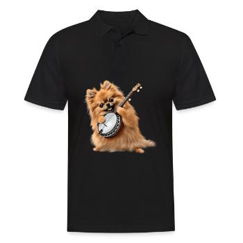 Pomeranian-Hund Bluegrass-Banjo-Spieler - Männer Poloshirt - Schwarz - Vorne - Kai (181cm)