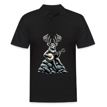 Renne Noël Père Noël Banjo Bluegrass - Polo Homme - noir - Devant - Kai (181cm)