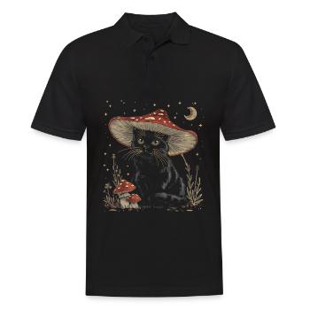 Cottagecore Ästhetische schwarze Katze Pilz Hut Wi - Männer Poloshirt - Schwarz - Vorne - Kai (181cm)