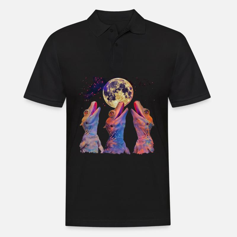 Crested Lizard Howling Moon - Men's Polo Shirt - black