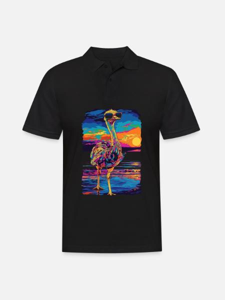 Ostrich Animal Sunglasses Beach Popart - Men's Polo Shirt - black