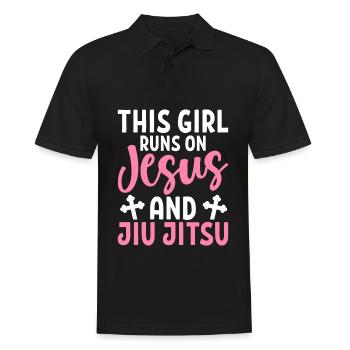 Girl running on Jesus Jiu Jitsu BJJ Martial Arts - Men's Polo Shirt - black - Front - Kai (181cm)
