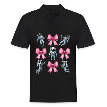 Coquette Bow Astronaut Space Pink Ribbon Mom - Men's Polo Shirt - black - Front - Kai (181cm)